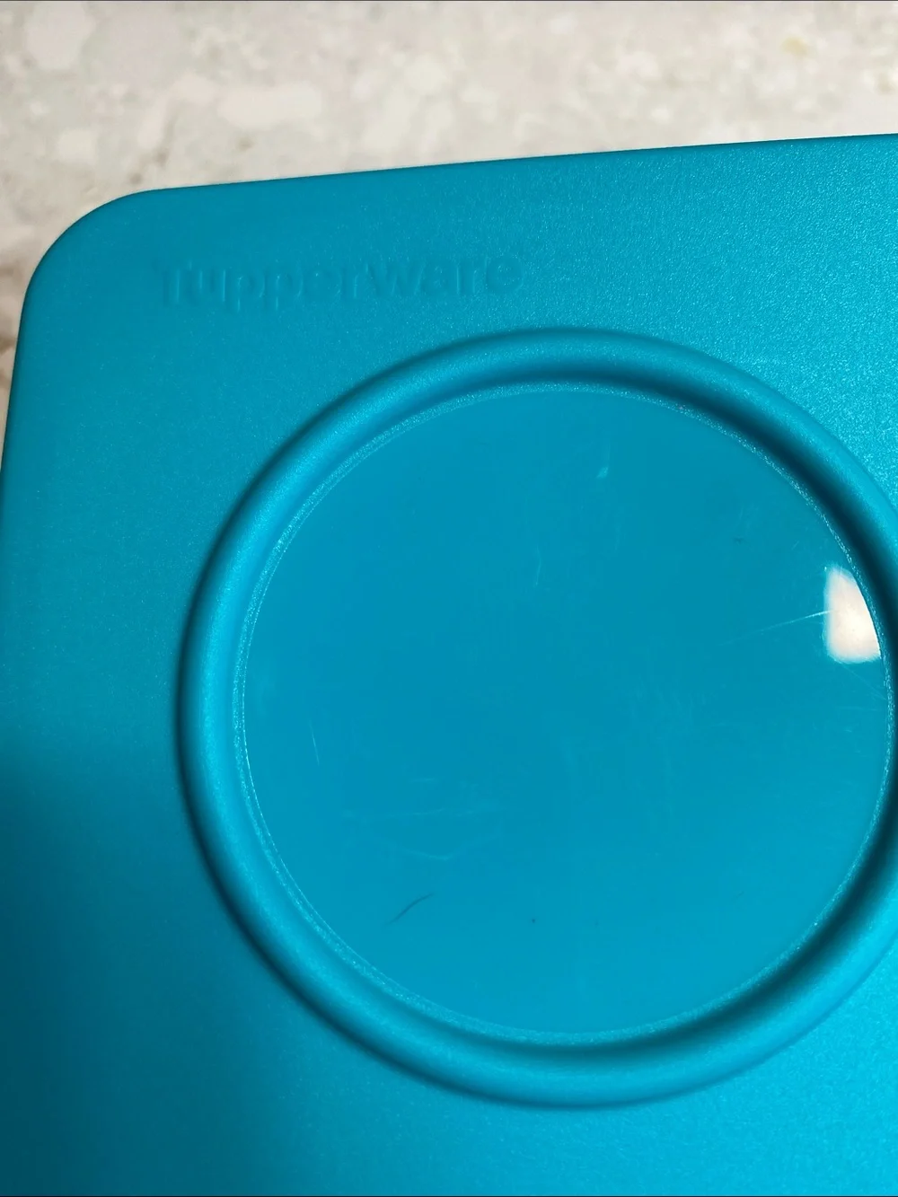 Tupperware Clear Container with Bright Teal Lid